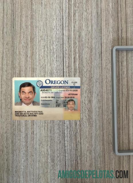 Carteira de motorista dos EUA Oregon 2018 presente fotolook frente exemplo real